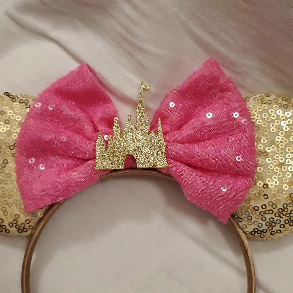 Pink and Gold Sequins Minnie Mouse Ears Headband